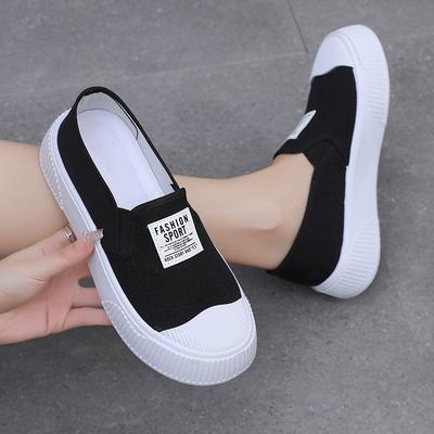 Plateau-Canvas-Schuhe für Damen, neuer Sommer und Herbst 2024, vielseitige Nischendesign-Board-Schuhe, One-Pedal-Cookie-Schuhe für Damen