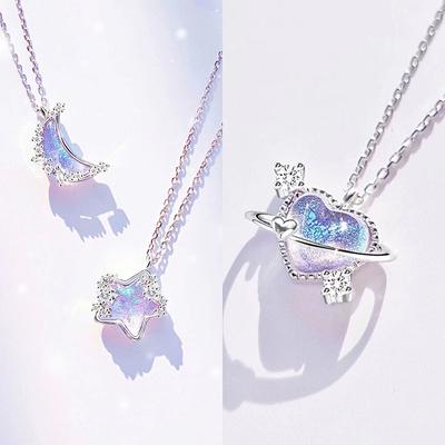 Einfache Art Und Weise Kristall Mond Pentagramm Herz Anhänger Halskette Für Frauen Mädchen Temperament Elegante Fantasie Halskette Schmuck Geschenk