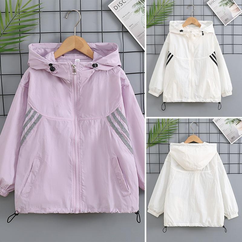 Girls Color Block Lightweight Breathable Hooded Sun Protection Jacket For Big Kids