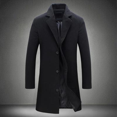 Herren Wollmantel Kerb Revers Langarm Einreihige Jacke Einfarbig Winddicht Business Casual Mantel