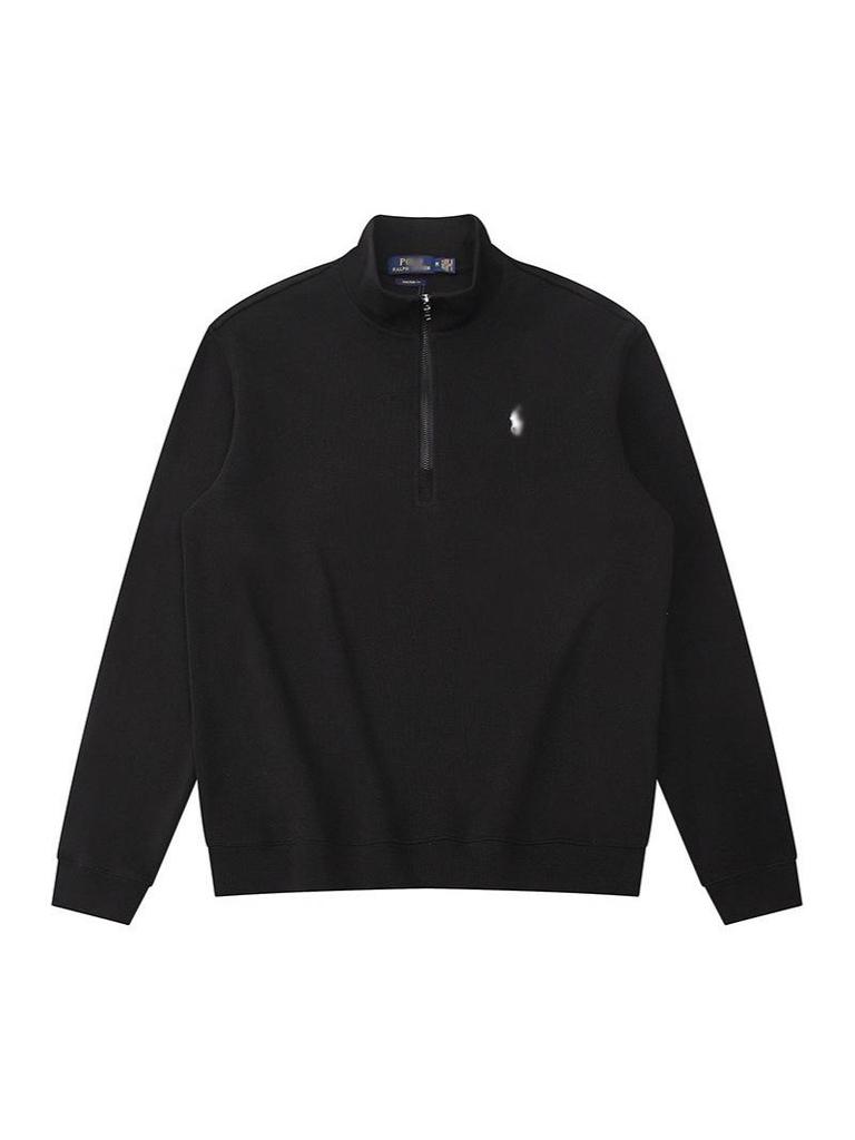 Men's Half-Zip Stand Collar Polo Hoodie with Small Horse Embroidery & Long Sleeves