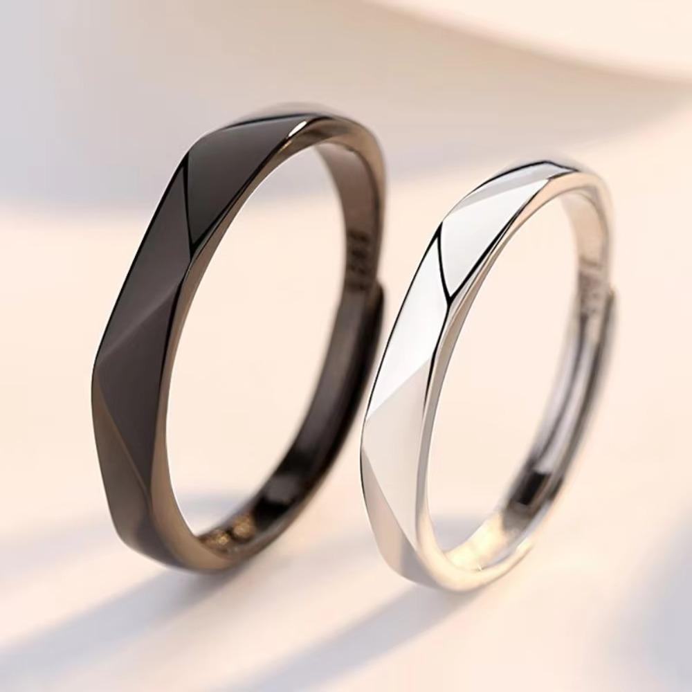 Black Sliver Color Couple Rings Rhombus Adjustable Finger Ring Luxury Lover's Jewelry Wedding Ring
