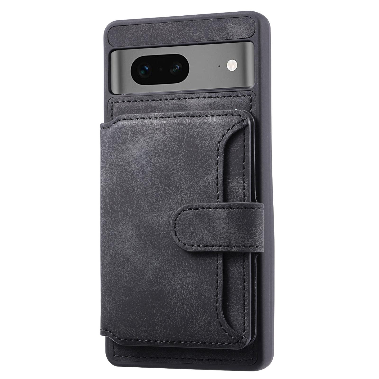 

For Google Pixel 7 5G RFID Blocking Wallet Phone Cover Skin-touch Kickstand Leather Coated TPU Case Black