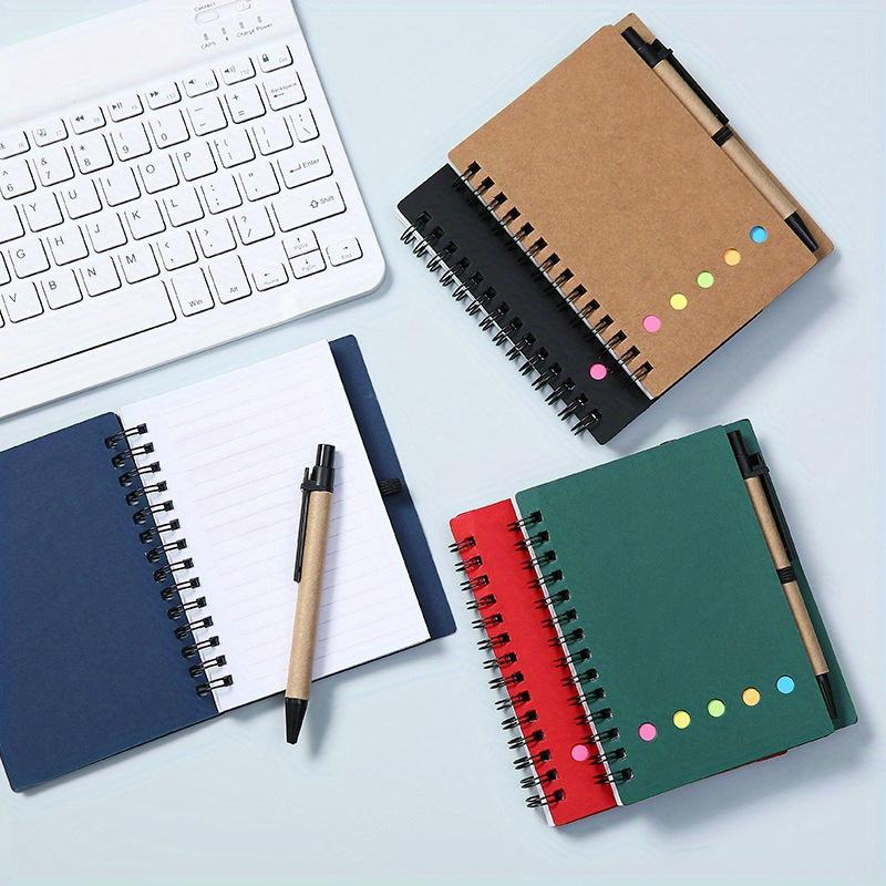 5pcs Spiral Shaped Embedded Notepad with Pen Holder Mini Notebook Colorful Index Tabs Office Meeting Minutes Book School Planner