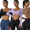 JYL Pleated Long Sleeve Yoga Shirt Outdoor Running Top