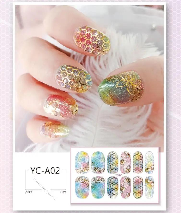 

Fashionable Semi Cured Gel Nail Strips Patch Sliders Flowers Gradient Color Full Cover Gel Wraps Waterproof Stickers Decoration 02