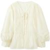 SANCITY Acetate Pleated V-Neck Lantern Sleeve Top