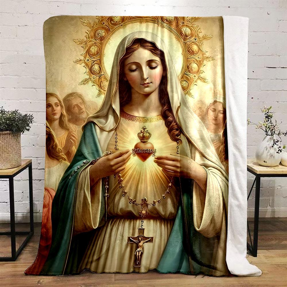 Immaculate Heart Mary Blanket Printed Blanket for Living Room Bed Couch lunch break Soft Cozy Blanket for Friend's festival Gift