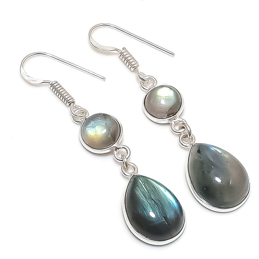 

Натуральный лабрадорит драгоценный камень 925 стерлинговое серебро ювелирное изделие серьга 2,05 G8Z67