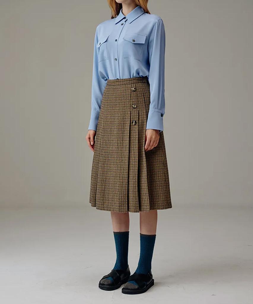 Boyeon Wool Check Pleated Skirt Brown 505