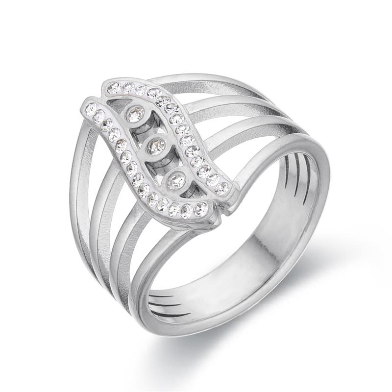 FYSARA New Trendy Waterproof Cubic Zirconia Stainless Steel Rings Retro Eye Style Finger Ring Chic Hollow Zircon for Women Gift