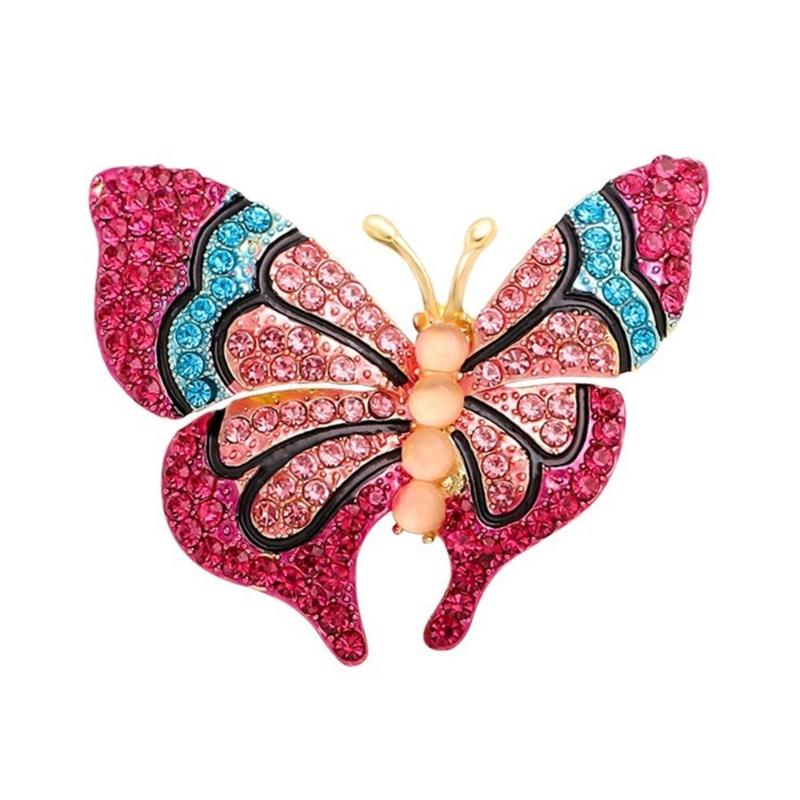 Crystal Butterfly Brooch Lapel Pin Rhinestones Badge for Fashion Women Temperament Corsage Clothing Accessories