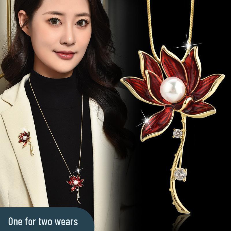 

Elegant Versatile Autumn/Winter Lotus Necklace & Brooch with Freshwater Pearls