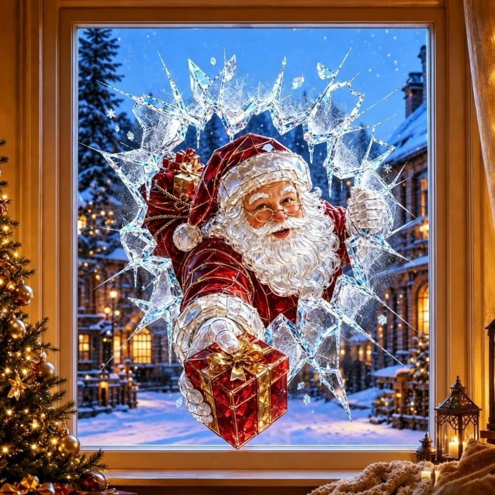 PET Window Sticker Reusable Christmas Decoration Creative Christmas Window Decals  Christmas Party