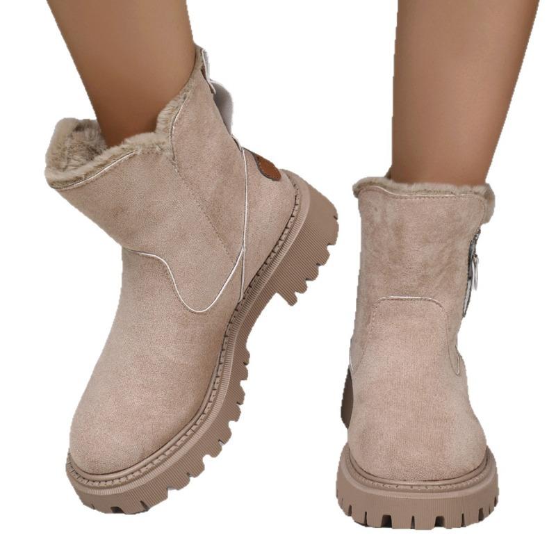 Medium Tube Plus Size Snow Boots Women's Winter New Medium Tube Piled Thickened Warm Side Zipper Cotton Boots Wish