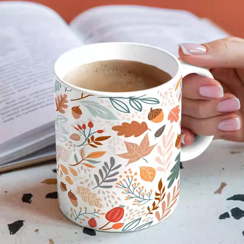 Fresh Floral Print Ceramic Cup 2025 New Household 350ml High Aesthetic Handle Office Coffee Mugs Exquisite Couple Water Cup 301-400ml