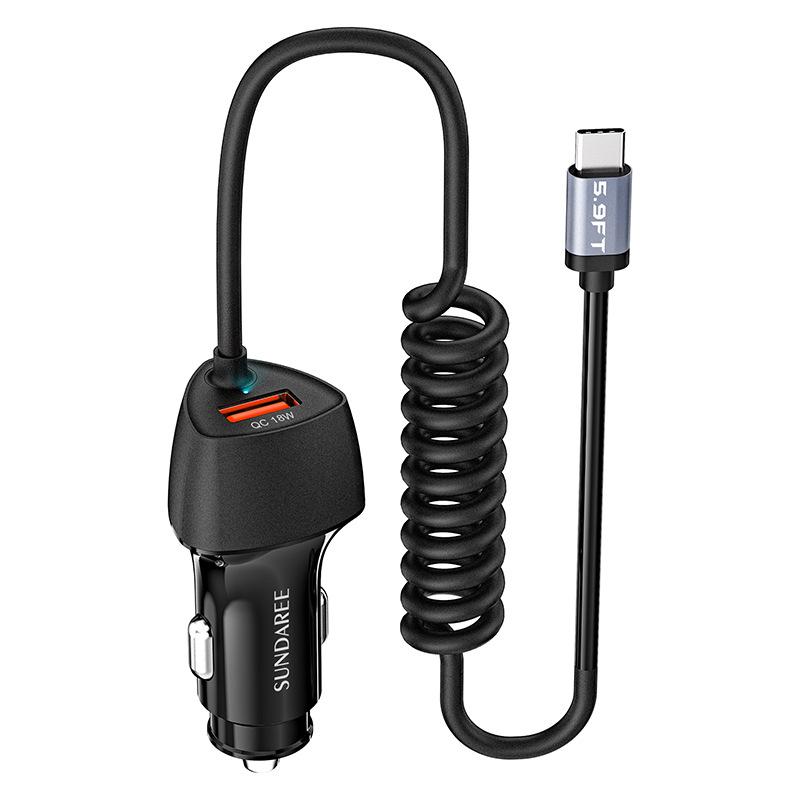 48W USB Fast Car Charger Stretch Cable Adapter for IPhone 12 11 14 15 Samsung Galaxy Android Type-c Car Charger