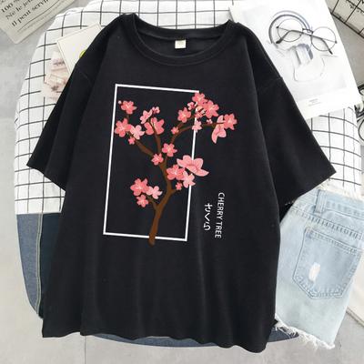 Wiśnia w pełnym rozkwicie Drukowanie T-shirt damski Street oddychający T-shirt Miękka modna koszulka z krótkim rękawem Oversize Sport T-shirty
