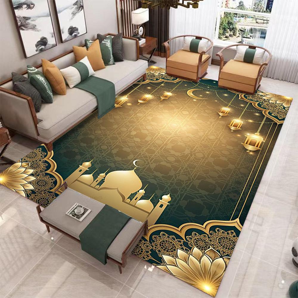 

Islamic Style Area Rug Mosque Lantern Arabic Pattern Mat Non Slip Stain Resistant Durable for Living Room Bedroom Home Decor 50x80cm