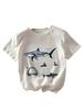 Druck mit Haien Damen T-Shirts Glücksbringer Hamsa Hand Harajuku Unisex T-Shirts Sommer Kurzarm Damen Oberteile T-Shirts Weiblich