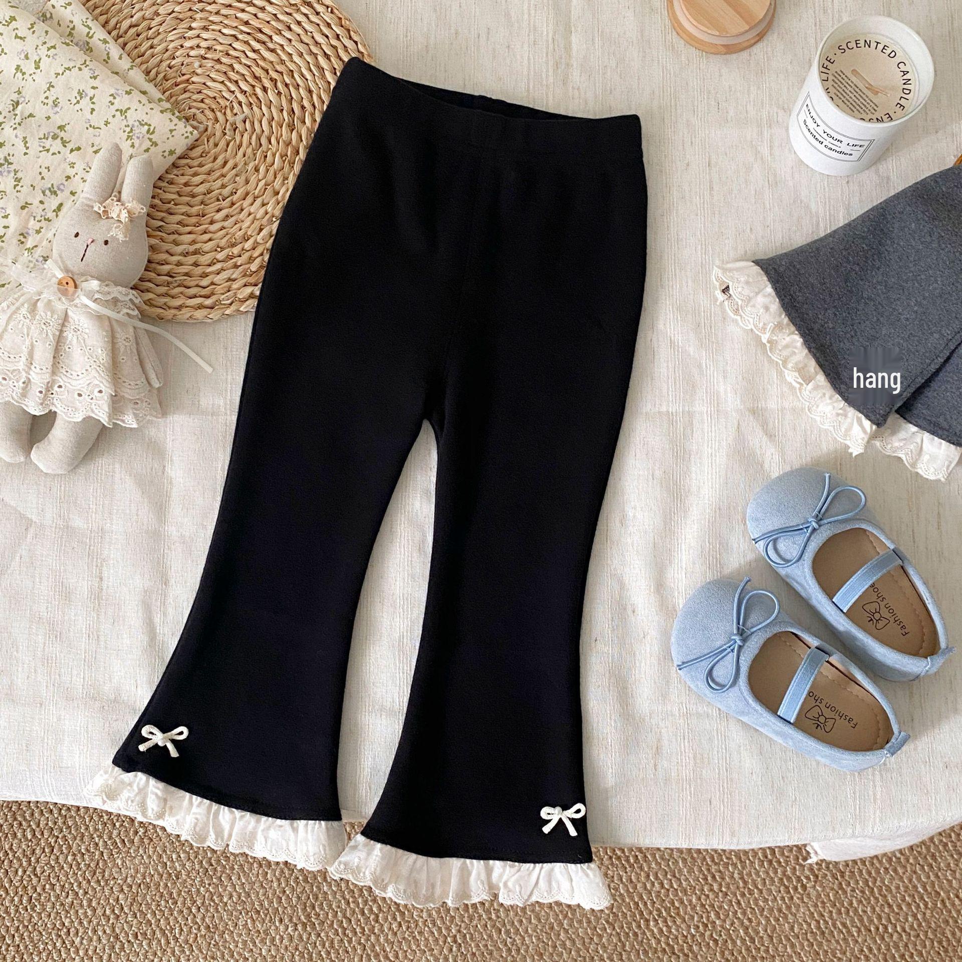 

Стильные расклешенные брюки для девочек с кружевом - Коллекция весна/осень 2025 110 cm чёрный