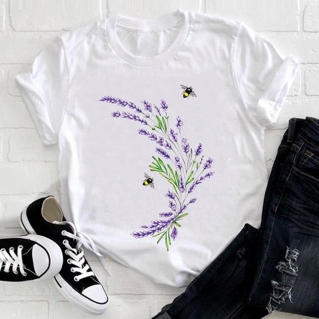 Casual Flowers Forest Graphic Women's T-Shirt Summer Blouse Loose 90S Short Sleeve O-Neck Tees Ladies White Tops Female Clothing