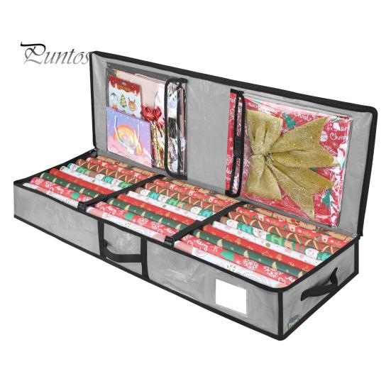 

Рождественская упаковочная бумажная сумка для хранения, гибкие перегородки, карманы, большая вместимость, прочная ручка, полиэтиленовая подарочная упаковка, органайзер серый