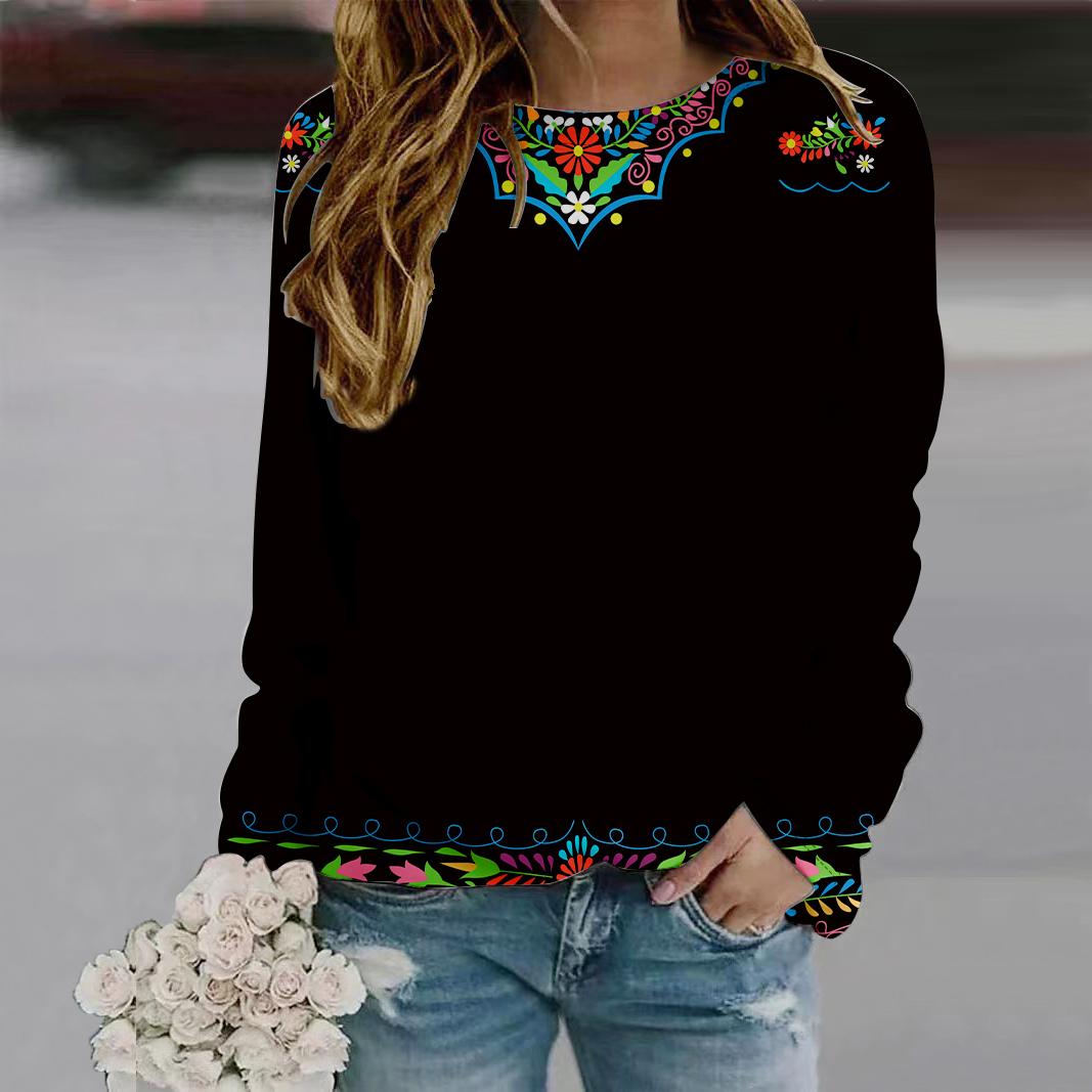 Осень-Осень женская мода с круглым вырезом и длинным рукавом футболка свободная одежда — фото 5