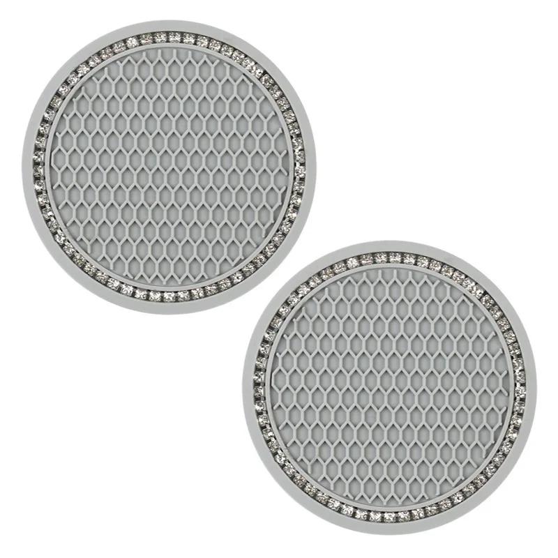 2pcs Car Rhinestone Cup Holder Beverage Mat Interior Anti Slip Mat Round Durable Cup Mat Car Accessories