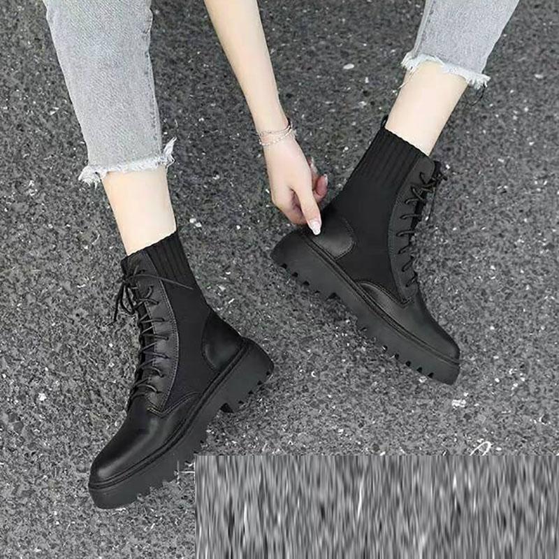 

Весенние и осенние плюшевые ботинки в британском стиле для студенток, корейская версия мотоциклетных ботинок The Wild на толстой подошве со шнуровкой спереди 35 чёрный