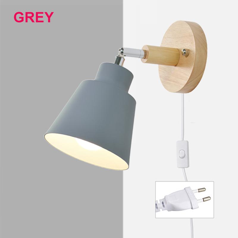 

Nordic Wall Light Indoor DIY E27 Wooden 6 Colors EU/UL Plug 350° Wall Lamps for Living Room Bedroom Aisle Sconce Fixtures EU Plug серый
