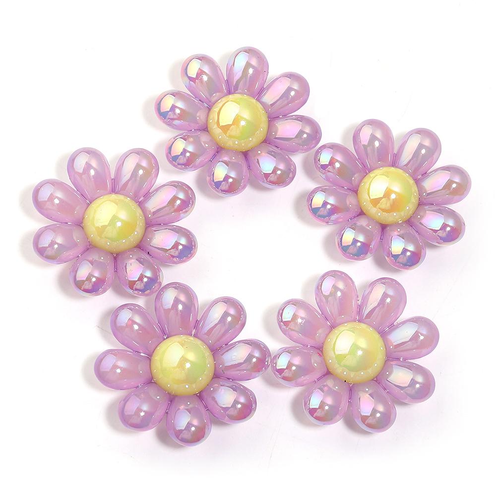 5pcs/lot 44mm Plated Colored Flower Beads Loose Spaced Acrylic Beads For DIY Charms Necklace Headwear Keychains Accessories