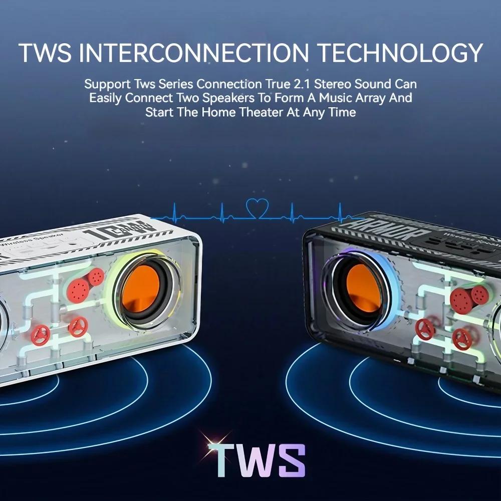 Colorful Bluetooth Speaker Portable Wireless TWS Stereo LED Music Player with TF Card and Transparent Crystal Design
