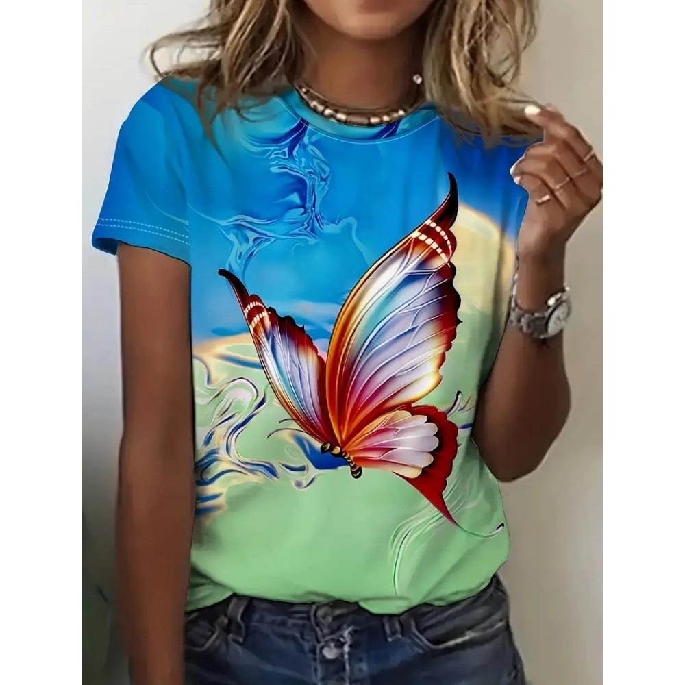 Color Animal Bird 3D Print Women Casual O-Neck Short Sleeve Harajuku Streetwear Y2k Tops