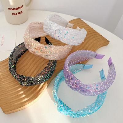 Hoop Female Wide Brim Hair Band Hair Accessories Sequin Gauze Knotted Hair Headband Fashion