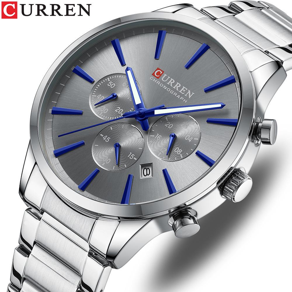 Curren 8435 Men's Multifunction Quartz Watch with Steel Strap and Six-Hand Calendar
