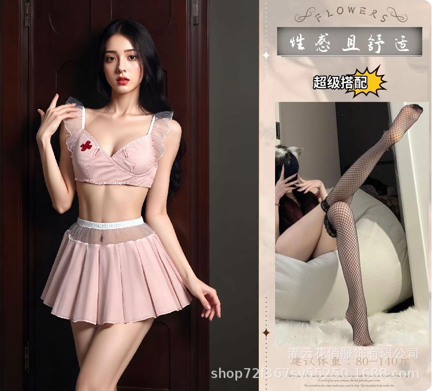 Sexy lingerie nurse sweet bow halter female sex pajamas cosplay uniform suit underwear
