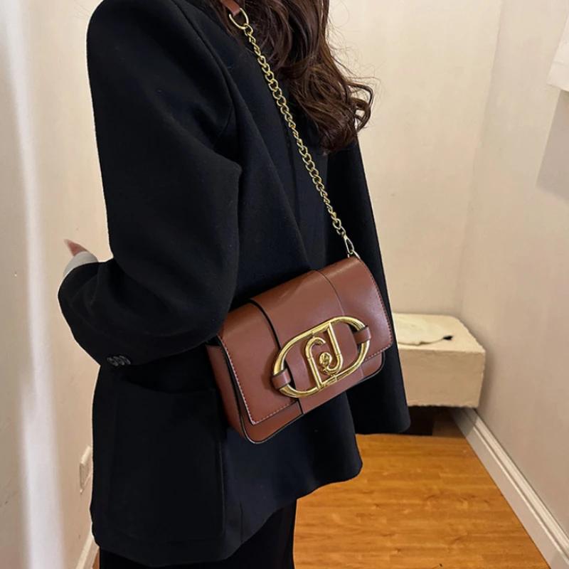 Metal Magnetic Buckle Flap Bags for Women  Versatile Chain Bags  Small Square Bags  Armpit Crossbody Bag  Luxury