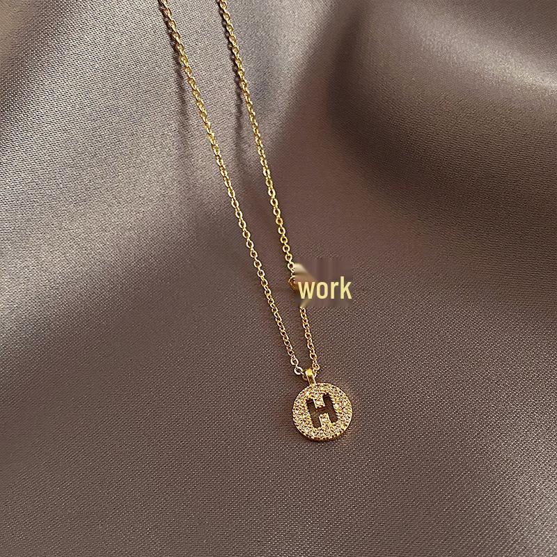 H Letter Diamond Necklace for Women - Chic Luxury Clavicle Chain
