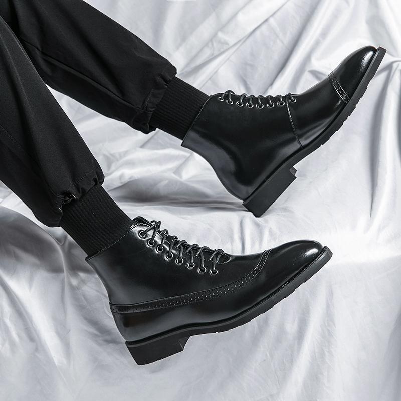 Men’s High Boots Wingtip Dress Formal Leather Boots Colorant Match Tuxedo Wedding Blazers Saddle  Shoes Large Size