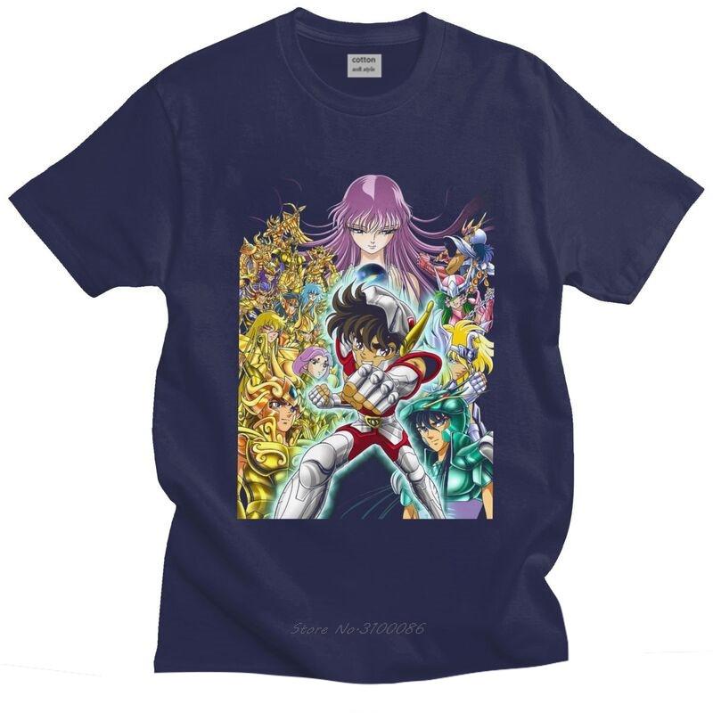 

Japanese Mythological Manga Tee Top Saint Seiya T Shirt Men Cotton Tshirt Short Sleeved Knights of the Zodiac T-shirts Clothing 4XL