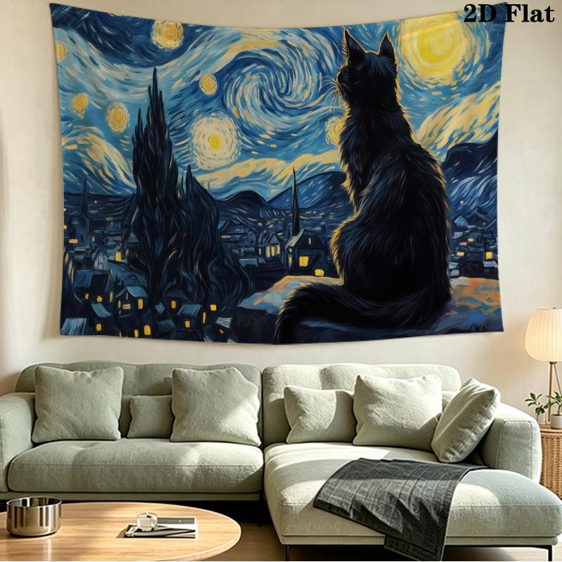 Black Cat Wall Tapestry Aesthetic Wall Hanging Printed Fabric Blanket Decorative Tapestries for Bedroom Living Room Home Decor
