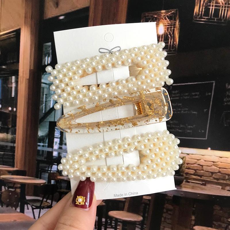 1 Set Geometric Flower Pearl Hair Clip Pin For Women Hairpins Fashion Acrylic Barrettes Hairgrips Hair Accessories Girls Jewelry