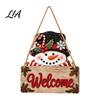 Holiday Festive Wood Pendants 2D Flat Christmas Wooden Door Hanger Sign, Santa & Snowman Welcome Party Decorations Hanging Plaque, Merry Front