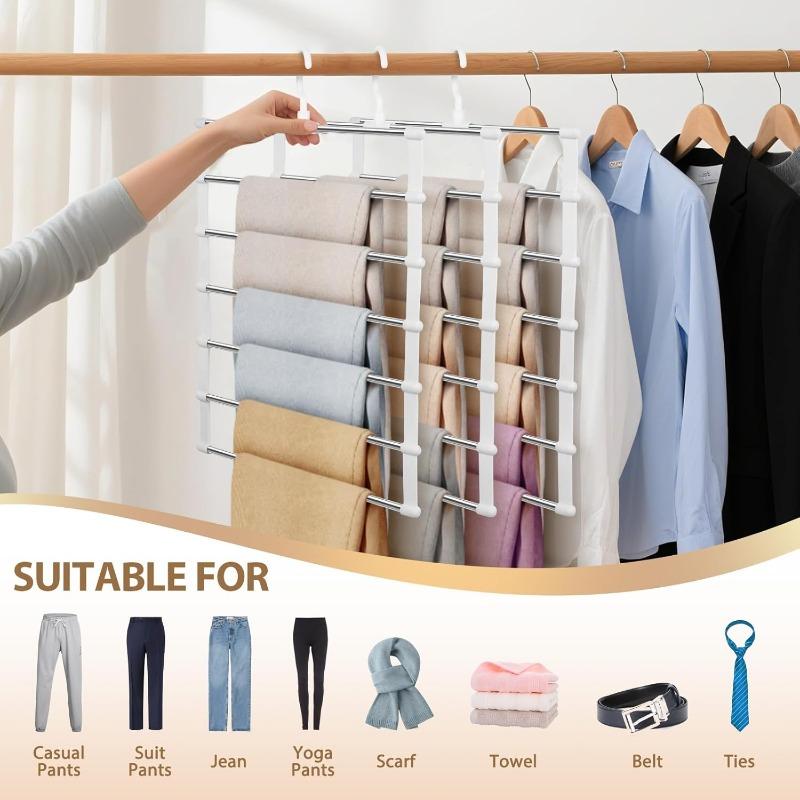 1/2PC Multi-Layer Pants Hanger Foldable Trousers Clothes Rack Space Saving Closet Organizer Non Slip Clips Tie Scarf Hang Holder