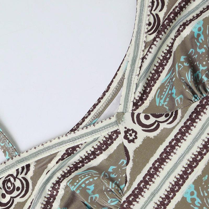 Tištěný V-výstřih Retro Spice Girls Sexy Bez zad Zeštíhlující pas Nika Svrchní nošení Podvazky