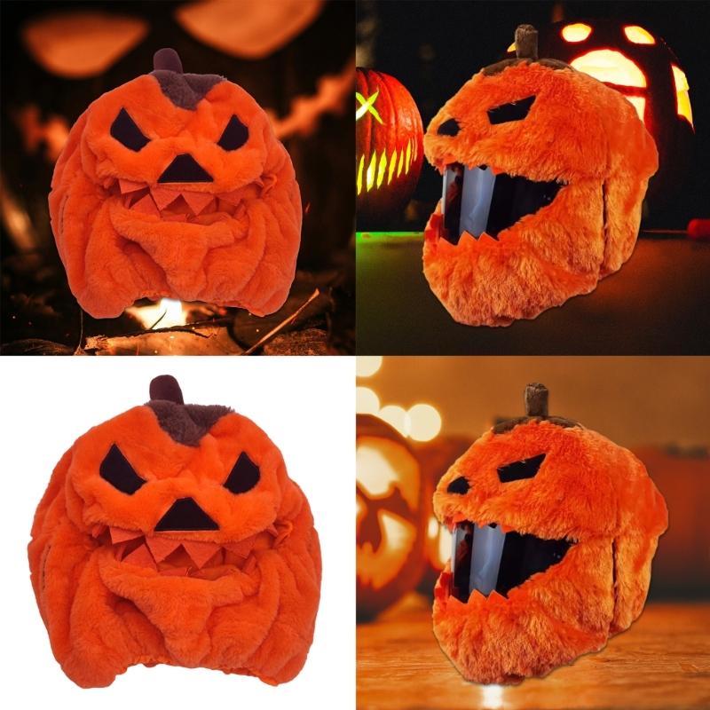 Fun Plush Helmets Cover for Motorcyclists Eye Catching Cartoon Pumpkins Cover Halloween Plush Helmets Cover for Rides