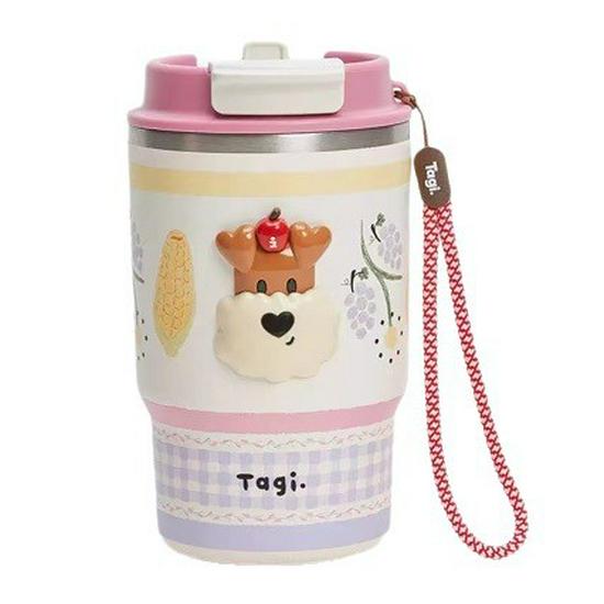 Popcorn Tragbarer Isolierbecher mit Doppeltrinkhalm Edelstahl