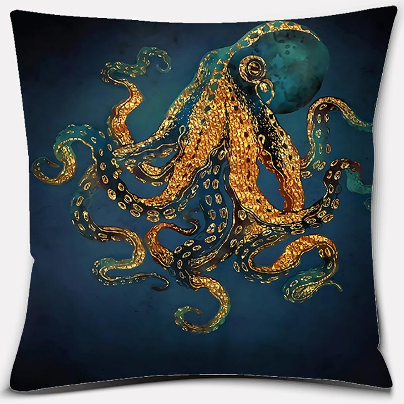 Metal Marine Animal Printing Series Pattern Pillowcase Square Home Office Decoration