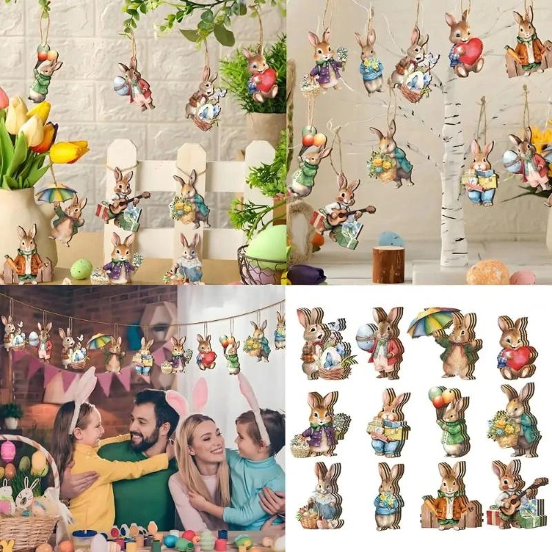 Rabbit Hanging Ornament Wooden Handmade Easter Rabbit Pendant Easy To Hang Bunny Props Hanging Pendant